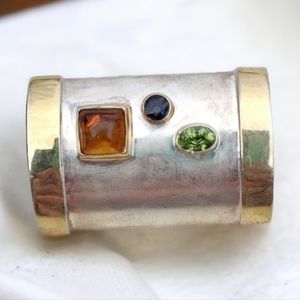 Vintage Sterling Elizabeth Prior artisan made modernist gemstone brooch